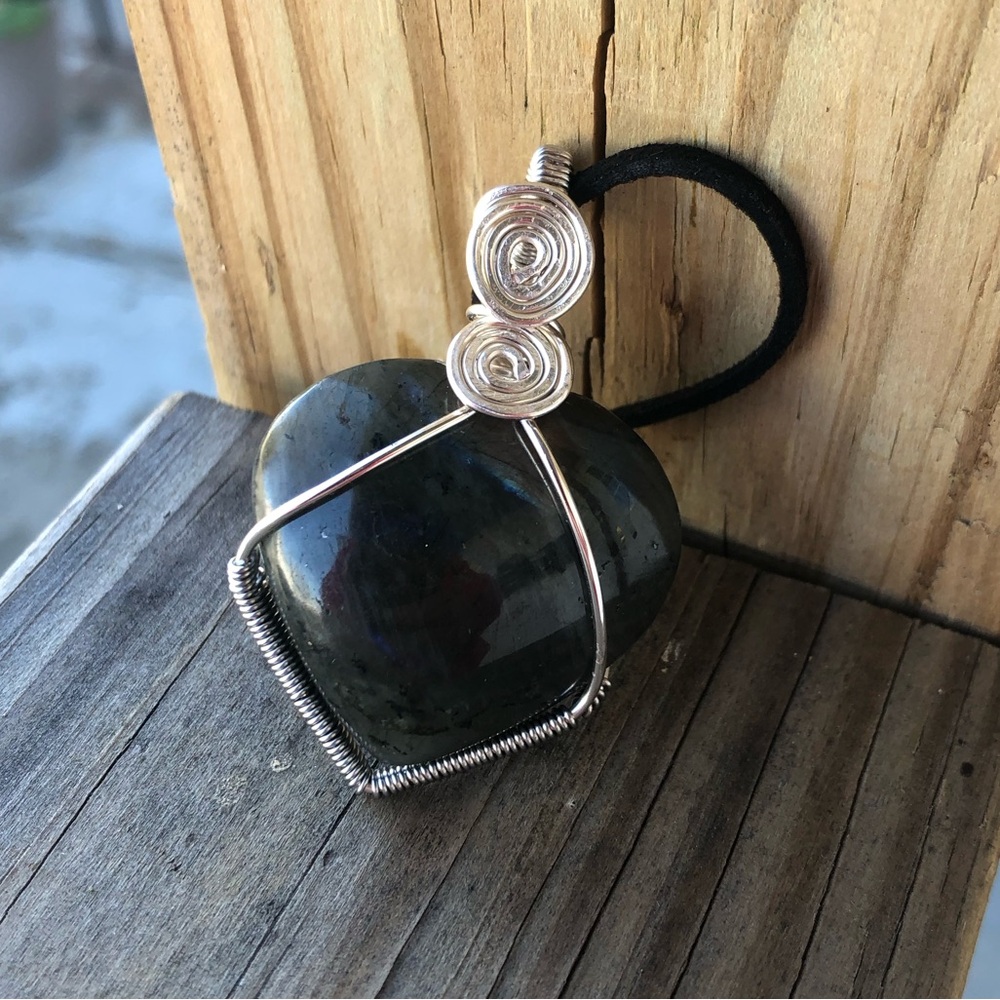 Wire Wrapped Flash Labradorite Heart Pendant Necklace